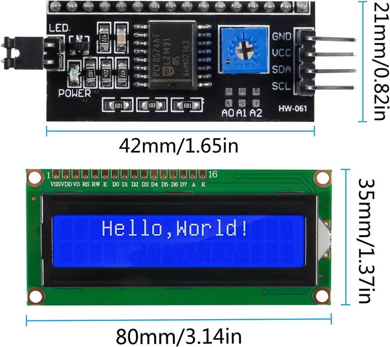 hiBCTR 5 Pieces LCD1602 LCD Display Module 16X2 Character Row Blue Backlight LCD Module PCF8574T PCF8574 IIC I2C for Raspberry Pi STM32 DIY - Image 5